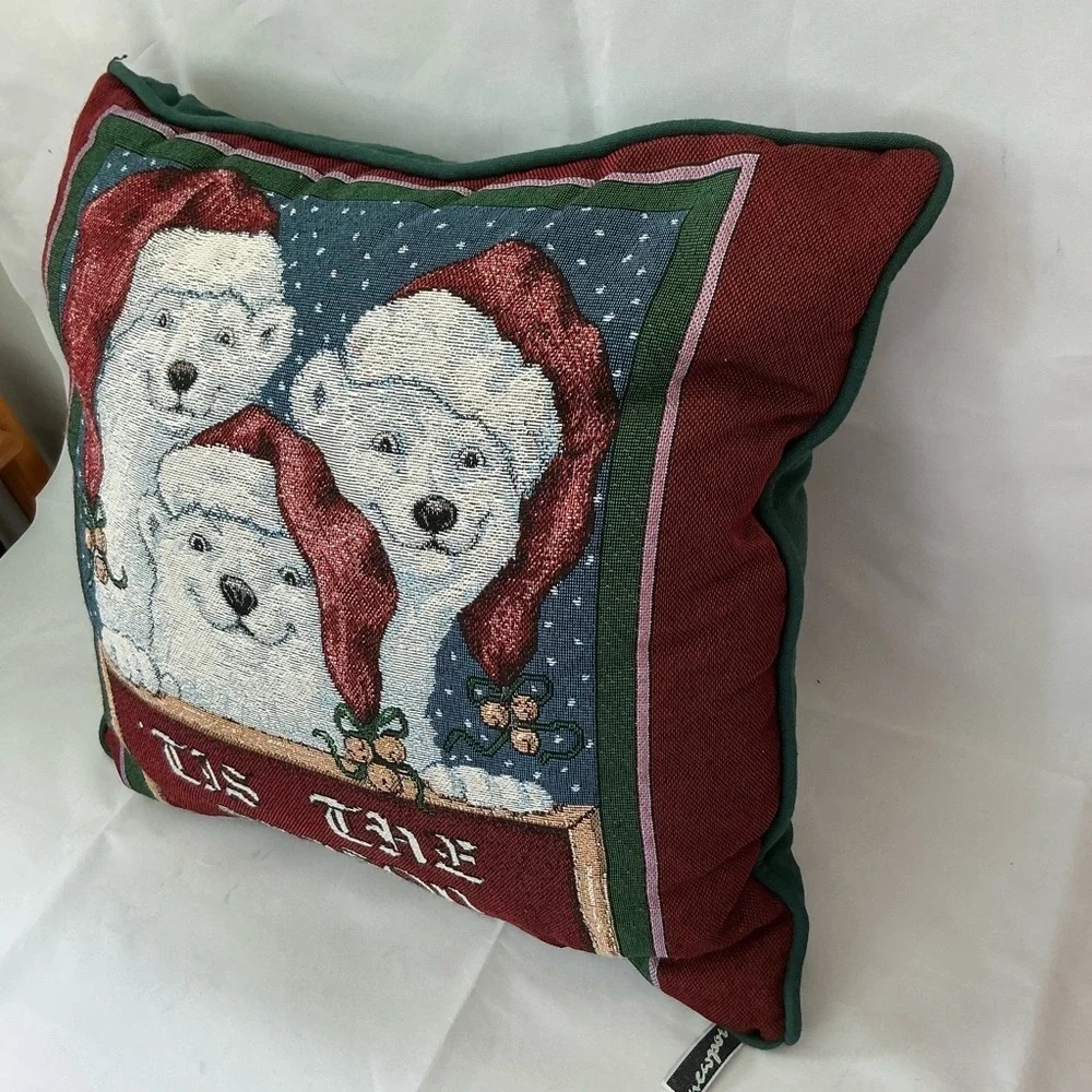 Coca Cola Tapestry Holiday Pillow With Santa Hat Polar Bears Tis The Season Text